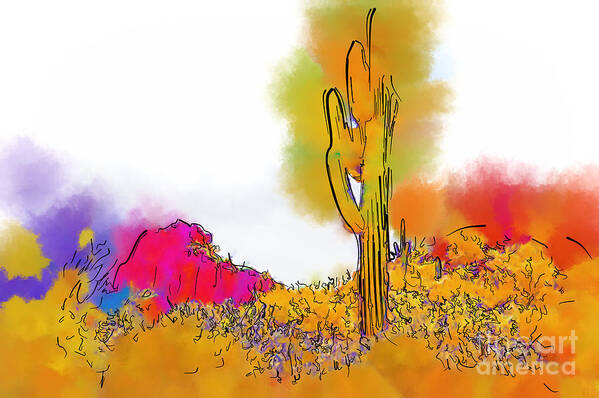 Desert Art Print featuring the digital art Desert Saguaro In Subtle Abstract by Kirt Tisdale