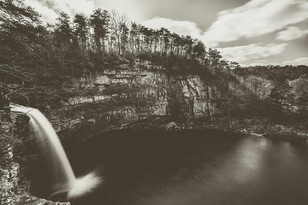 Desoto Art Print featuring the photograph Desoto waterfall, Alabama. Black and white by Mati Krimerman