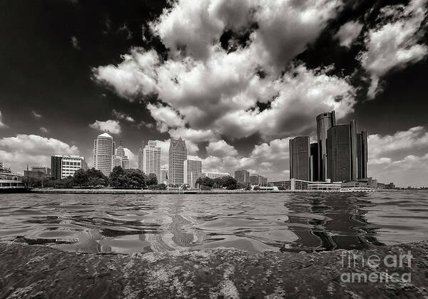 Detroit Art Print featuring the photograph Detroit Skyline from the river by Mark Graf