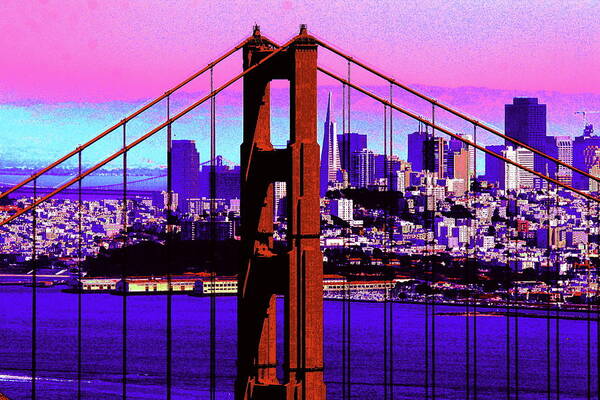 Bay Art Print featuring the photograph Digital Sunset - GGB by Lou Ford