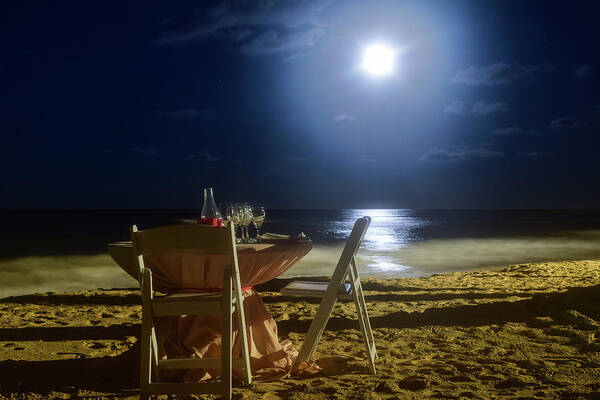 Punta Cana Art Print featuring the photograph Dinner for Two in the Moonlight by Nicole Lloyd