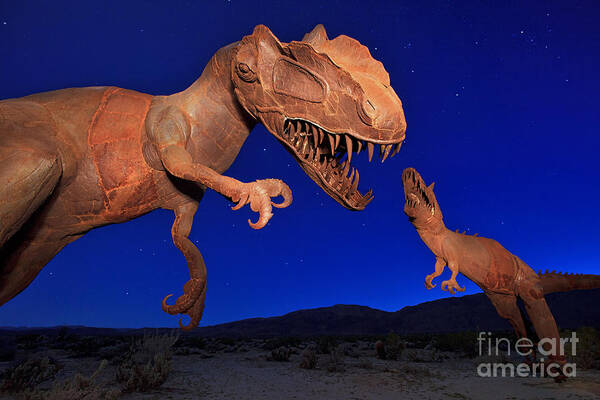 Dinosaurs Art Print featuring the photograph Dinosaur battle in Jurassic Park by Sam Antonio