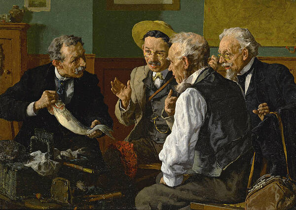 Louis Charles Moeller Art Print featuring the painting Discussing the catch by Louis Charles Moeller