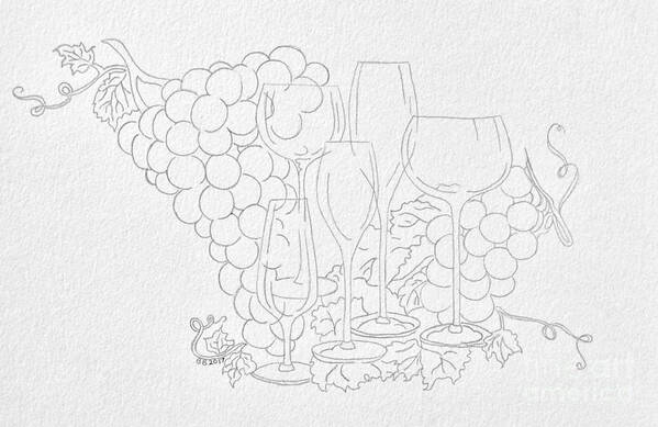 Original Breena Briggeman Diy Canvas Painting One Glasses And Grapes Acrylics Or Fabric Paint Recommended Stress Relief Adult Children Teens Black White Hobbies Crafts Cheerful Uplifting Home Office Decor Wall Art Art Print featuring the drawing DIY Wine Glasses and Grapes by Breena Briggeman