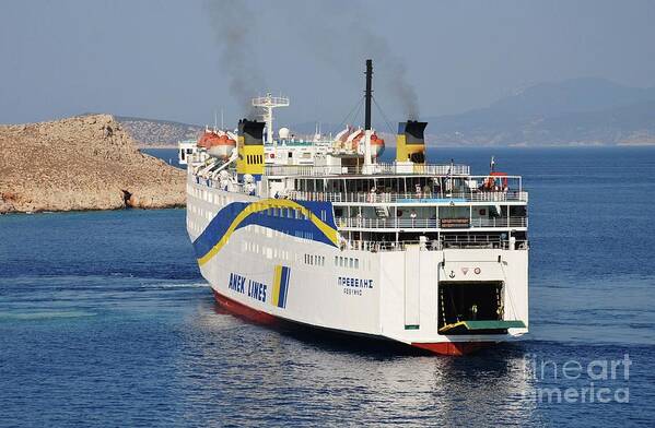 Halki Art Print featuring the photograph Docking ferry on Halki by David Fowler