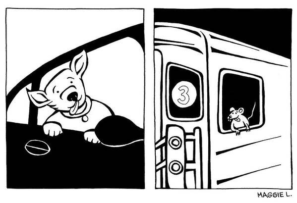 Subway Art Print featuring the drawing Dog Riding in Car and Rat Riding in Subway by Maggie Larson