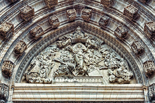 Sculpture Art Print featuring the photograph Door of Assumption - detail, Seville Cathedral, Spain by Tatiana Travelways