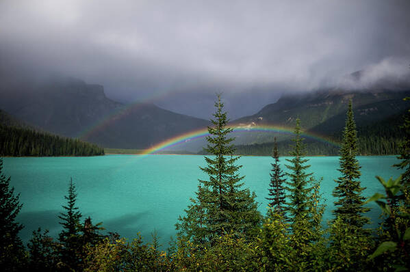 Bc Art Print featuring the photograph Double Rainbow on Emerald Lake by Thomas Nay