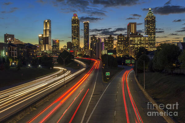 Downtown Art Print featuring the photograph Downtown Atlanta At Dusk by Eddie Yerkish