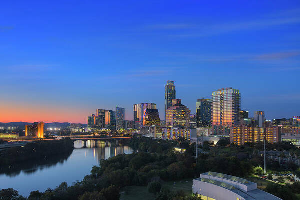 Austin Texas Images Art Print featuring the photograph Downtown Austin Skyline at Dusk 2 by Rob Greebon