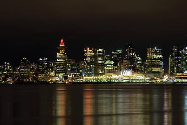 Alex Lyubar Art Print featuring the photograph Downtown of Vancouver City night time by Alex Lyubar