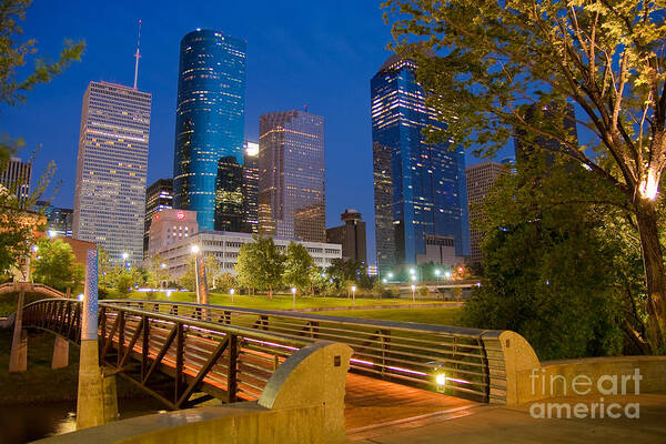 Walk Art Print featuring the photograph Dowtown Houston by night by Olivier Steiner