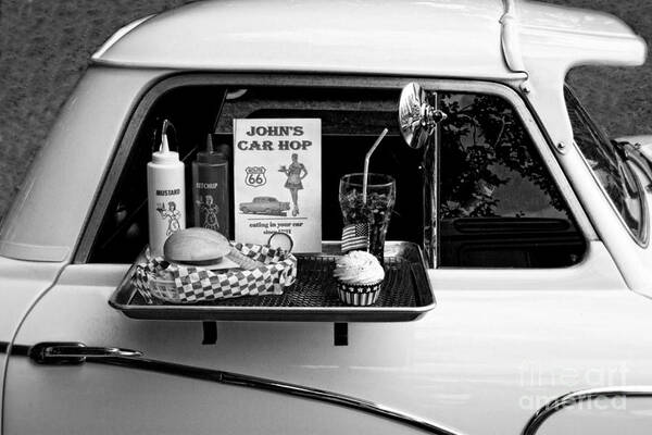 Car Art Print featuring the photograph Drive-in Black and White by Doc Braham