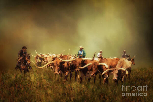 Driving The Herd Art Print featuring the photograph Driving the Herd by Priscilla Burgers