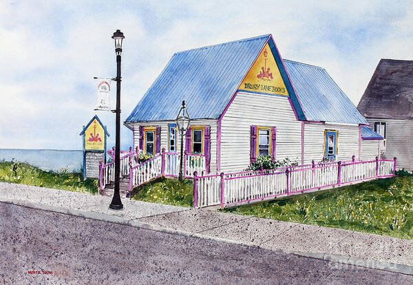 A Quaint Little Bookstore In Grand Marais Art Print featuring the painting Drury Lane Books by Monte Toon