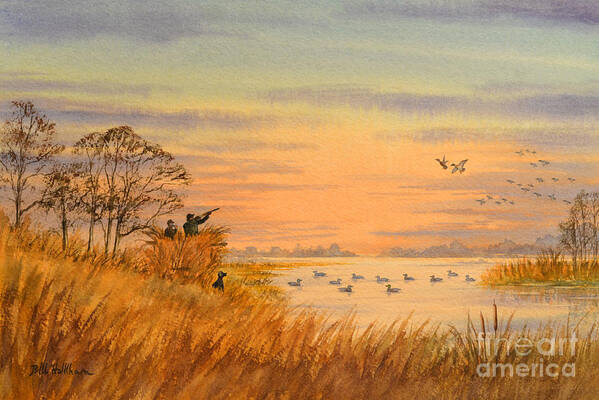 Duck Hunting Art Print featuring the painting Duck Hunting Calls by Bill Holkham