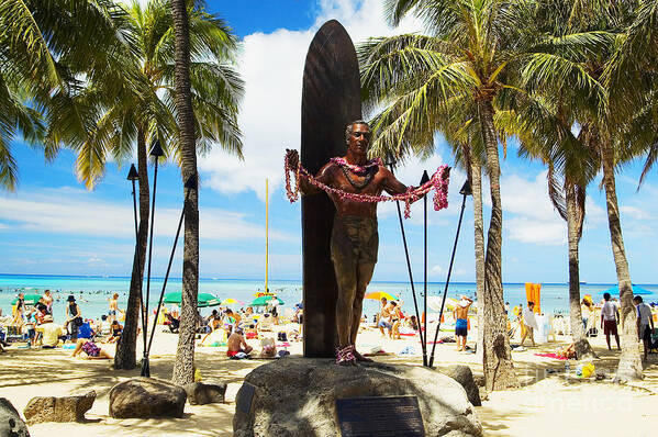 Afternoon Art Print featuring the photograph Duke Kahanamoku statue by Mary Van de Ven - Printscapes