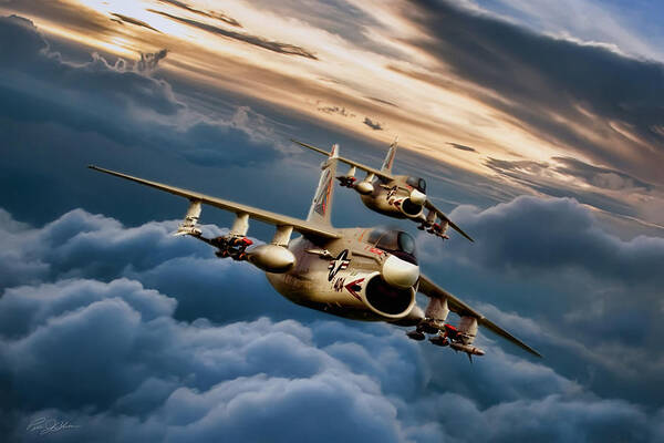 Aviation Art Print featuring the digital art Dusk Delivery Corsair II by Peter Chilelli