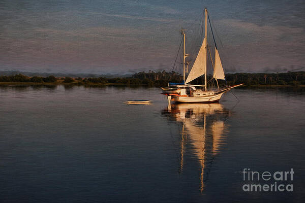 Sailboat Art Print featuring the painting Early Morning Augustine Light by Deborah Benoit