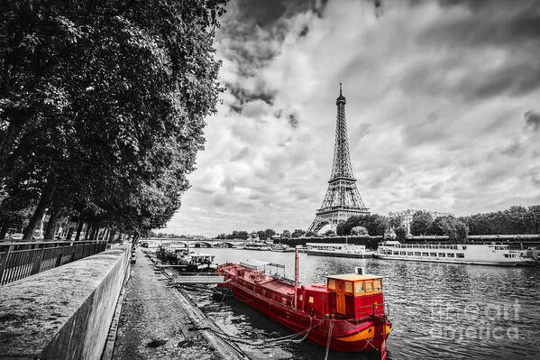 Paris Art Print featuring the photograph Eiffel Tower over Seine river in Paris, France. Vintage by Michal Bednarek