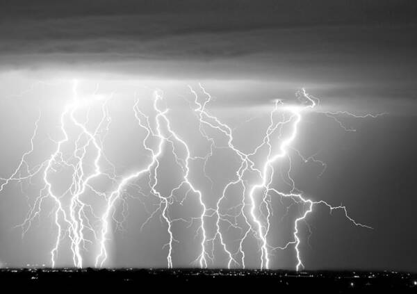 City Art Print featuring the photograph Electric Skies in Black and White by James BO Insogna
