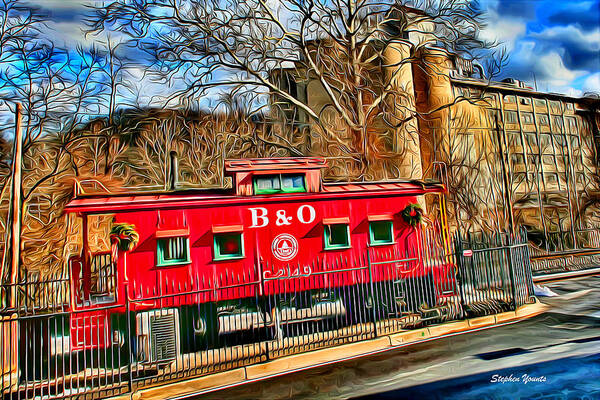 Ellicott Art Print featuring the digital art Ellicott City Train and Factory by Stephen Younts