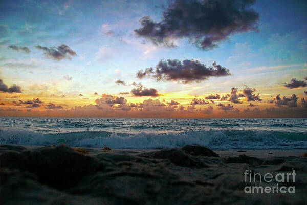 141a Art Print featuring the photograph Emerald Sunset Seascape 141A by Ricardos Creations