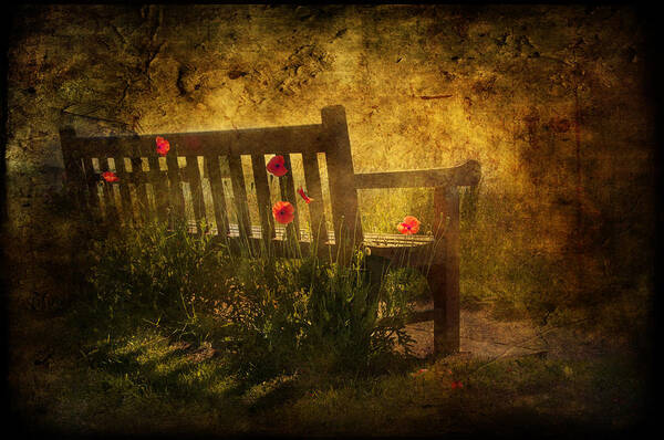 Background Art Print featuring the digital art Empty Bench and Poppies by Svetlana Sewell