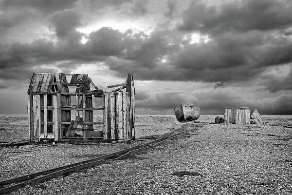 Black And White Landscape Art Print featuring the photograph End Of The Line in Black and White by Gill Billington