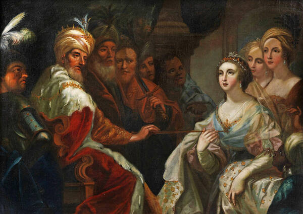 Andrea Celesti Art Print featuring the painting Esther before King Ahasuerus by Andrea Celesti