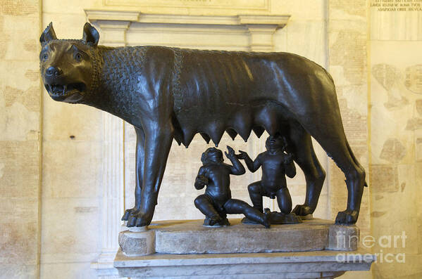 Worth Art Print featuring the photograph Etruscan bronze statue of the she-wolf with Romulus and Remus. Capitoline Museum. Capitoline Hill. R by Bernard Jaubert