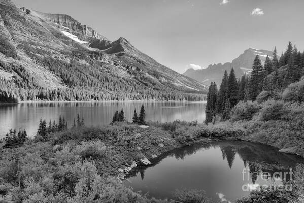 Josephine Art Print featuring the photograph Evening At Lake Josephine Black And White by Adam Jewell