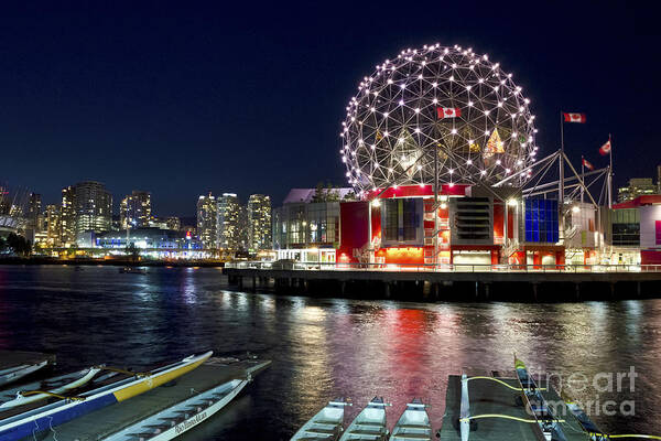 Science World Art Print featuring the photograph Evening by Science World Vancouver by Maria Janicki