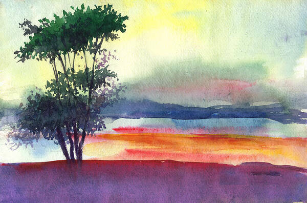 Water Color Art Print featuring the painting Evening Lights by Anil Nene
