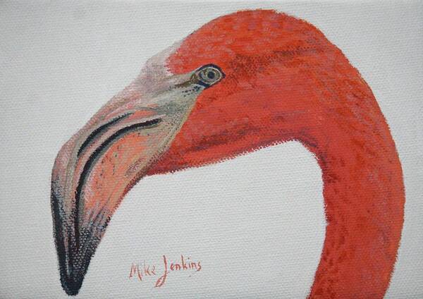 Flamingo Art Print featuring the painting Face to Face with Flamingo by Mike Jenkins