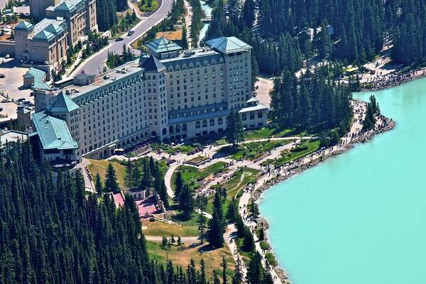 Lake Art Print featuring the photograph Fairmont Chateau Lake Louise by Frozen in Time Fine Art Photography