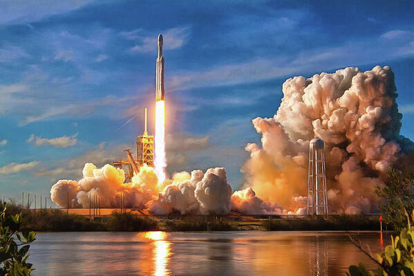 Falcon Heavy Art Print featuring the photograph Falcon Heavy Rocket launch SpaceX by SpaceX