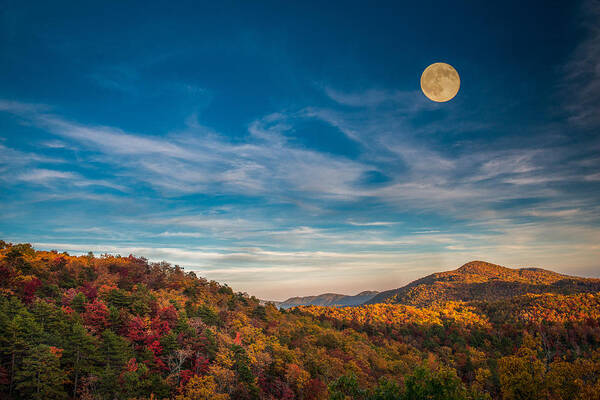 Asheville Art Print featuring the photograph Fall Skies with Full Moon by Joye Ardyn Durham