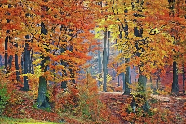 Fall Woods Art Print featuring the painting Fall Woods by Harry Warrick