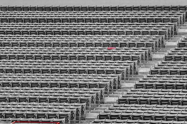 #21 Art Print featuring the photograph Fenway Park Red Chair Number 21 BW by Susan Candelario