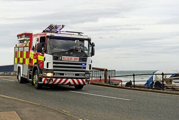 Britain Art Print featuring the photograph Fire Appliance On A Call - Saltburn by Rod Johnson