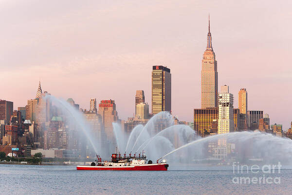 Clarence Holmes Art Print featuring the photograph Fire Boat and Manhattan Skyline I by Clarence Holmes