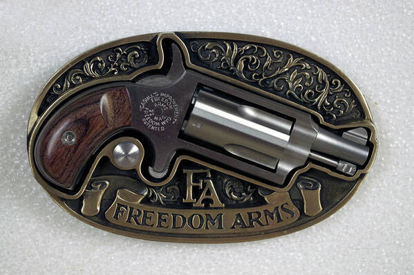 Freedom Arms Art Print featuring the photograph FireArms Freedom Arms 22 Mag Belt Buckle Revolver by Thomas Woolworth