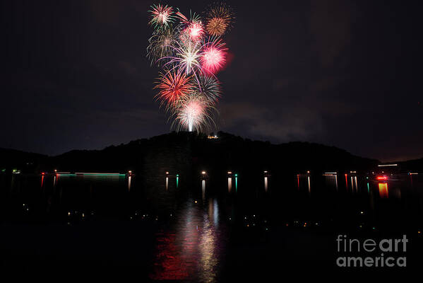 Fireworks Art Print featuring the photograph Fireworks at Cheat Lake by Dan Friend