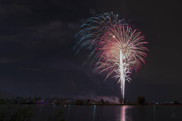 2015 Art Print featuring the photograph Fireworks Display on the Lake by Chris Thomas