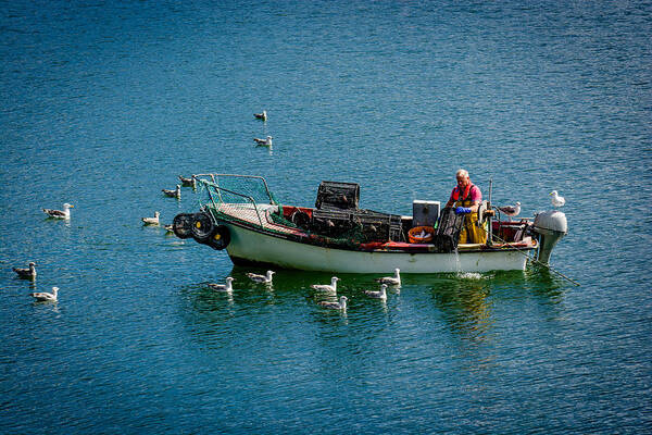 Boat Art Print featuring the photograph Fisherman with Boat and Seagulls by Andreas Berthold