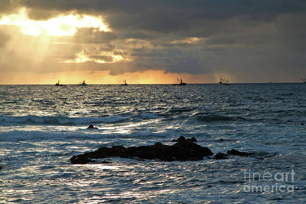 Fishing Boats Art Print featuring the photograph Fishing Boats off Point Lobos by Charlene Mitchell