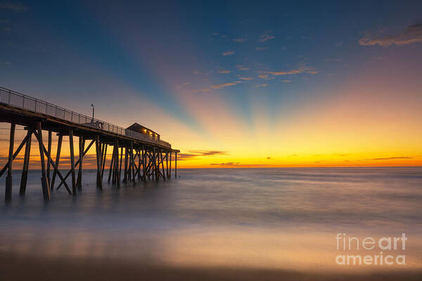 Fishing Pier Sunrise Art Print featuring the photograph Fishing Pier Sun Rays by Michael Ver Sprill