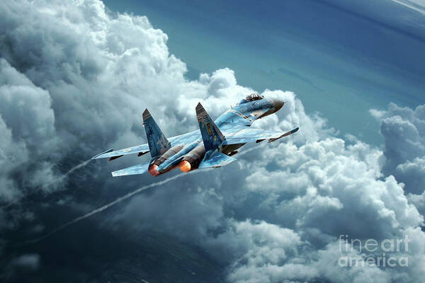 Sukhoi Su-27 Art Print featuring the digital art Flanker Burner by Airpower Art