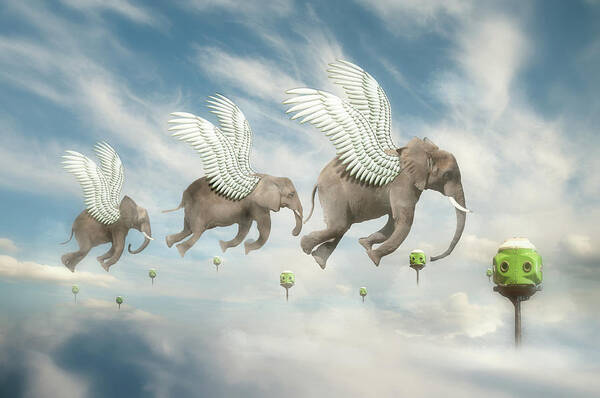 Elephant Art Print featuring the digital art Flight Path by Nathan Wright